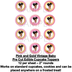 Pink and Gold Afro Puffs Vintage Baby EDIBLE Cupcake Topper Images Baby Cupcakes