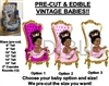 PRE-CUT Ballerina Princess Bun Hair Baby Throne EDIBLE Cake Topper Image Cupcake