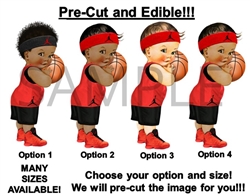 PRE-CUT Red and Black Little Prince Basketball Shorts Sneakers EDIBLE Cake Topper Image Cupcakes