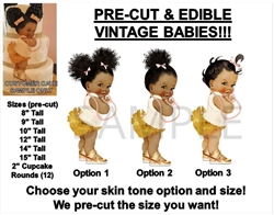 PRE-CUT Ivory and Gold Vintage Baby Girl EDIBLE Cake Topper Image Afro Puffs