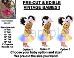 PRE-CUT Rainbow Tulle Party Dress Head Bow Baby Girl EDIBLE Cake Topper Image