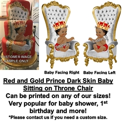 Red and Gold Dark Skin Prince Throne Chair EDIBLE Cake Image Prince Baby Cake