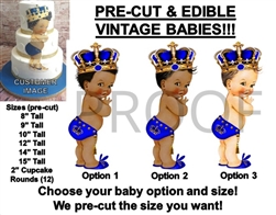 PRE-CUT Royal Blue Little Prince Studded Gold Crown Baby EDIBLE Cake Topper Image Tassel