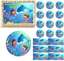 UNDER THE SEA DOLPHIN Snorkeling Edible Cake Topper Image Frosting Sheet