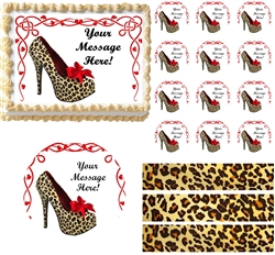 Bachelorette HIGH HEEL SHOE Cheetah Theme Edible Cake Topper Image Frosting Sheet - All Sizes!