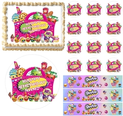 SHOPKINS Characters in a Basket Edible Cake Topper Image Frosting Sheet Cake Decoration Many Sizes!