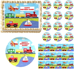 On the Go TRANSPORTATION Train Truck Edible Cake Topper Image Frosting Sheet - All Sizes!