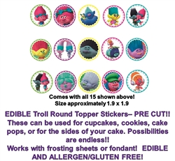 Trolls EDIBLE Cupcake Cookie Cake Pops Edible Rounds Cupcakes PRE CUT Trolls