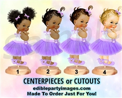 Tulle Party Dress Baby Girl Centerpiece with Stand OR Cut Outs, Lavender Purple Slippers Bows