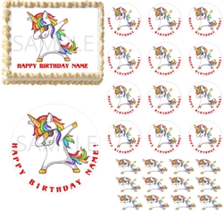 Rainbow Dabbing Unicorn EDIBLE Cake Topper Image Cupcakes Unicorn Dabbing Party