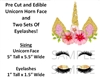 Pre-Cut Unicorn Horn Face Eyelashes EDIBLE Cake Stickers Topper Cake Decoration