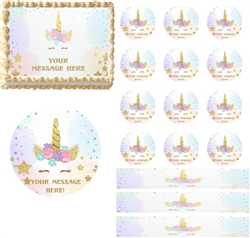 Magical Unicorn Face Flowers EDIBLE Cake Topper Image Frosting Sheet Cupcakes