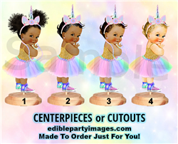 Princess Unicorn Baby Girl Centerpiece with Stand OR Cut Outs, Pastel Rainbow Tulle Converse Sneakers