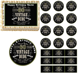 Vintage Dude 60th Milestone Edible Cake Topper Image Cake Decoration Cupcakes