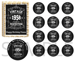 Vintage Aged to Perfection Year EDIBLE Cake Topper Image Cupcakes Over the Hill
