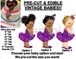 PRE-CUT Violet Purple Tutu Ballerina Baby EDIBLE Cake Topper Image Afro Puffs