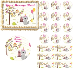 Happy Woodland Animals Girl Edible Cake Topper Image Baby Shower Cake First Birthday