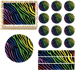 Rainbow Zebra Print Edible Cake Topper Image Cake Decoration Cupcakes Cookies