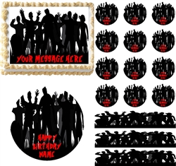 Zombie Silhouettes Cemetary Edible Cake Topper Image, Zombie Cake Decoration NEW