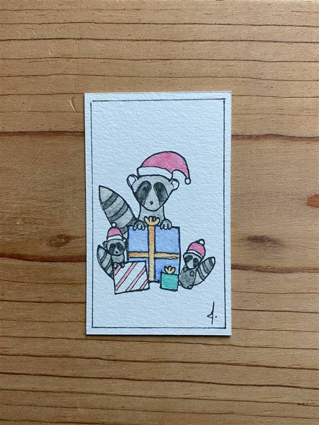 Christmas Raccoon Family