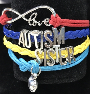 Pulsera Autism Sister en "cueros" de colores