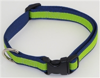 Home Team - 1" Adj. Large (16.5"-25.5") Dog Collar Navy W/ Bright Green Ribbon Overlay