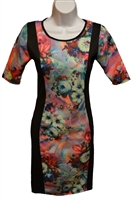 Mid sleeve floral lady's dress with a crew neckline