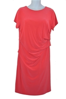 Crew neck plus size women's  short sleeve coral dress with a back zipper