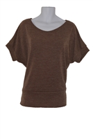 Brown crew neck women's plus size short sleeve top