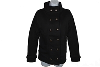 Double-breast two pocket black lady's pea jacket
