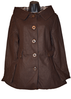 Plus size women's button wool brown hooded coat