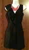 Lady's lined short belted black dress