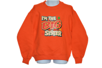 Orange I'm The Big Sister sweatshirt, waist rib and cuff