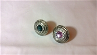 Antique circle rings teal, pink center stones