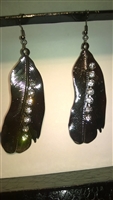Lady's hematite hook feather earrings with clear stones