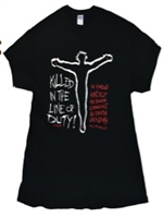 Our crew neck tee details Jesusâ€™ death for our victories in black or charcoal.