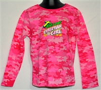 Girl's pink cotton long sleeve camouflage top.