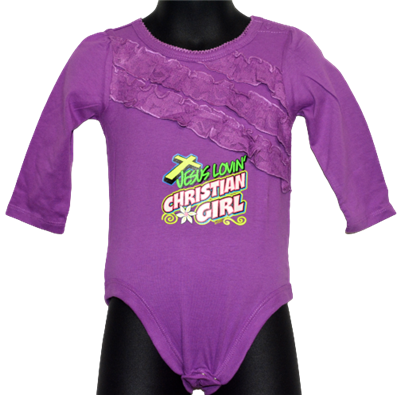 Purple, fuchsia, and pink Jesus Loving Christian Girl infant cotton creepers