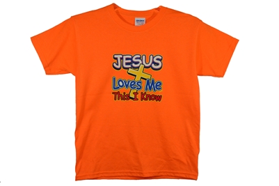 Jesus Loves Me Kid's cotton crew neck orange or light blue tees