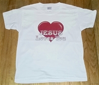 Jesus Heart Loves You girl's white cotton crew neck tee