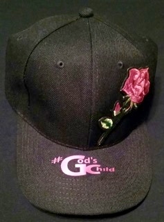 Christian head wear. A velcro closure females black and red baseball cap. "