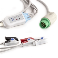Mennen Fixed ECG Lead Wire Set 3 Lead Grabber Clip to 13 Pin Connector Mennen Compatible