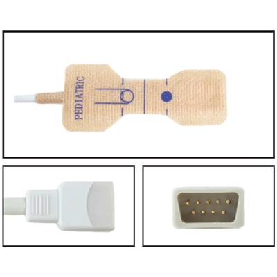 BCI Disposable Pediatric Textile Adhesive Finger Wrap SpO2 Sensors DB9 9 Pin Connector 1.5FT/.5M Cable 1301 Direct Replacement 24pk