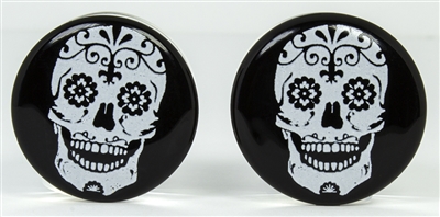 White Sugar Skull on Black DF (25.4mm)