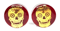 Gold Skull on Ruby Plugs DF