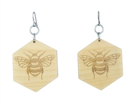 18g Earrings - Birch Wood - Large Bee Hex