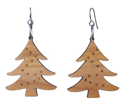 18g Earrings - Birch Wood - Christmas Tree