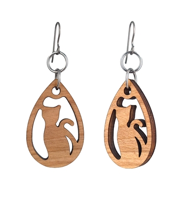 18g Earrings - Birch Wood - Cat Drop
