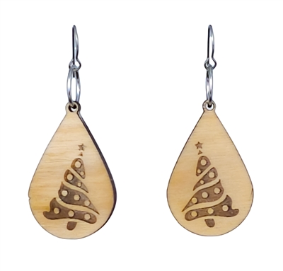 18g Earrings - Birch Wood - Etched Tree Drop