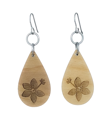 18g Earrings - Birch Wood - Hibiscus Drop